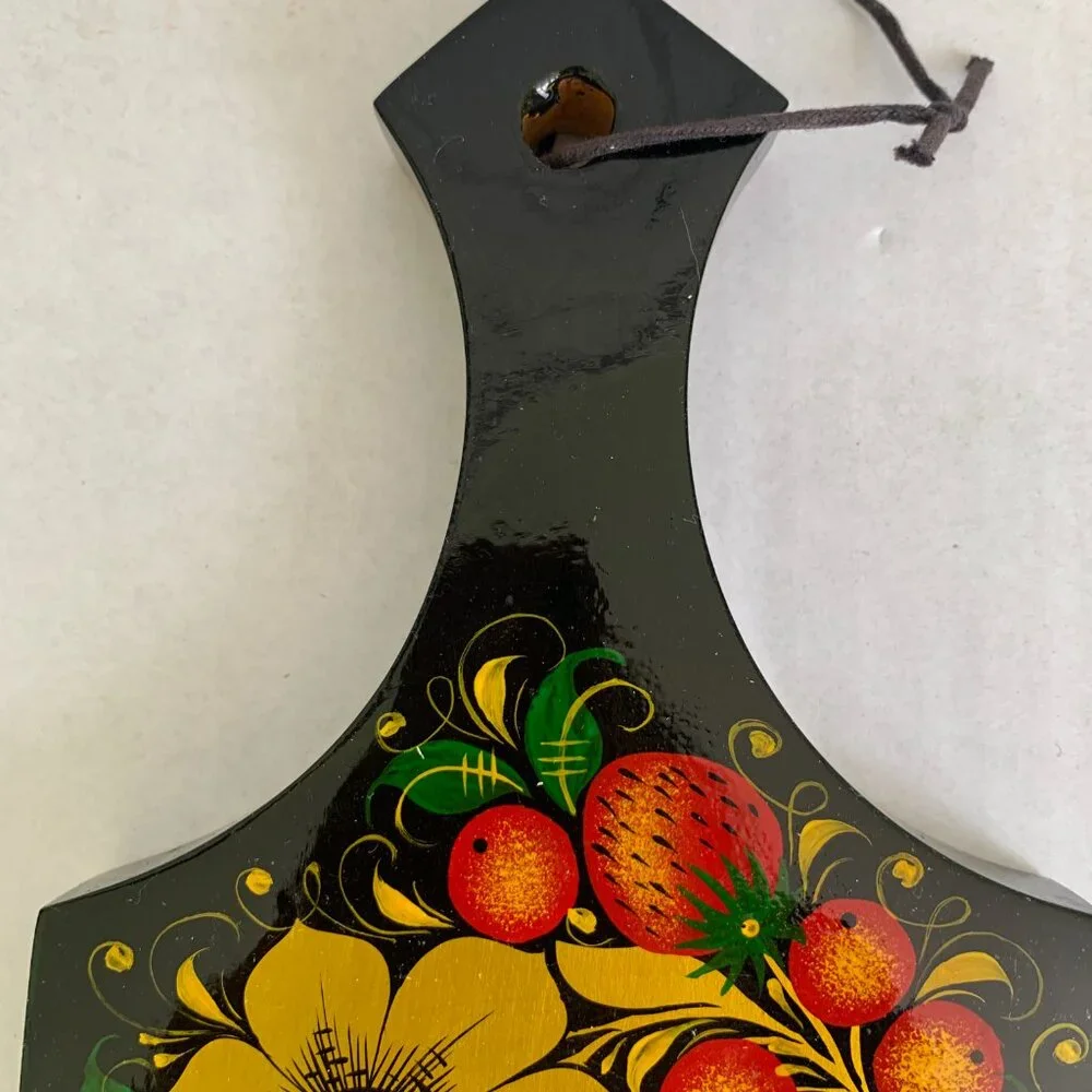 Wooden cutting board Russian long-handled spoon folk style painting Khokhloma